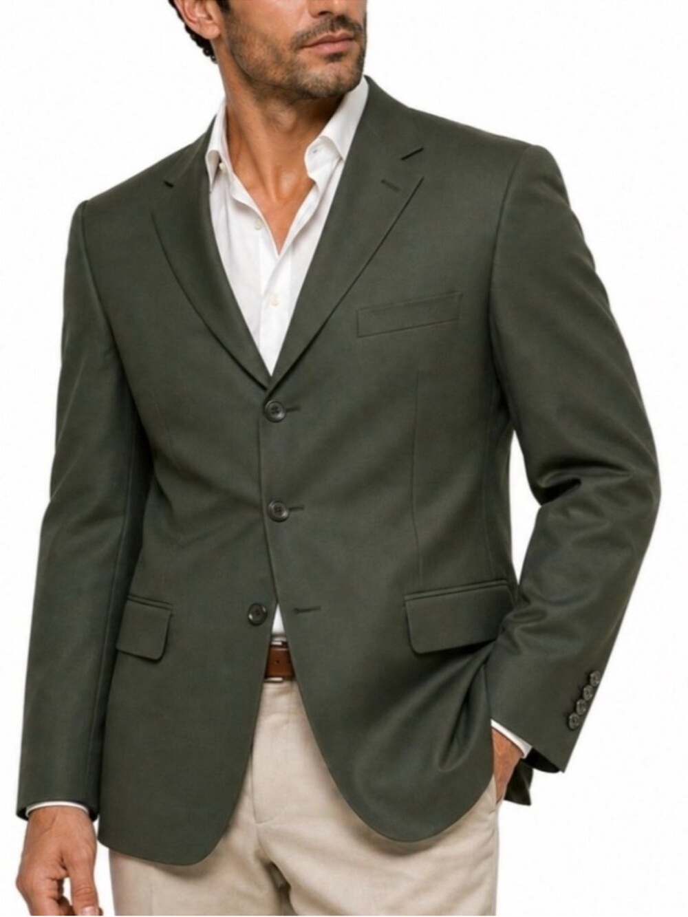 PRONTO UOMO Olive Green Gray Worsted Wool Made In Italy Blazer Suit Jacket Dandy